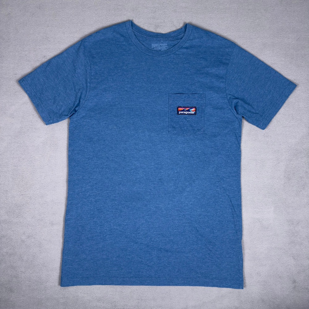 Patagonia Board Short‎ Label Pocket T Shirt Mens Medium Heather Blue Wave Logo